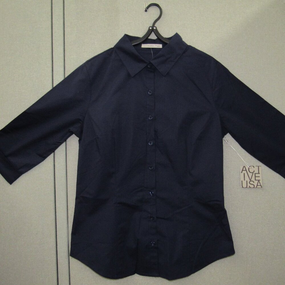 Active USA Womens 3/4 Sleeve Button-Down Shirt